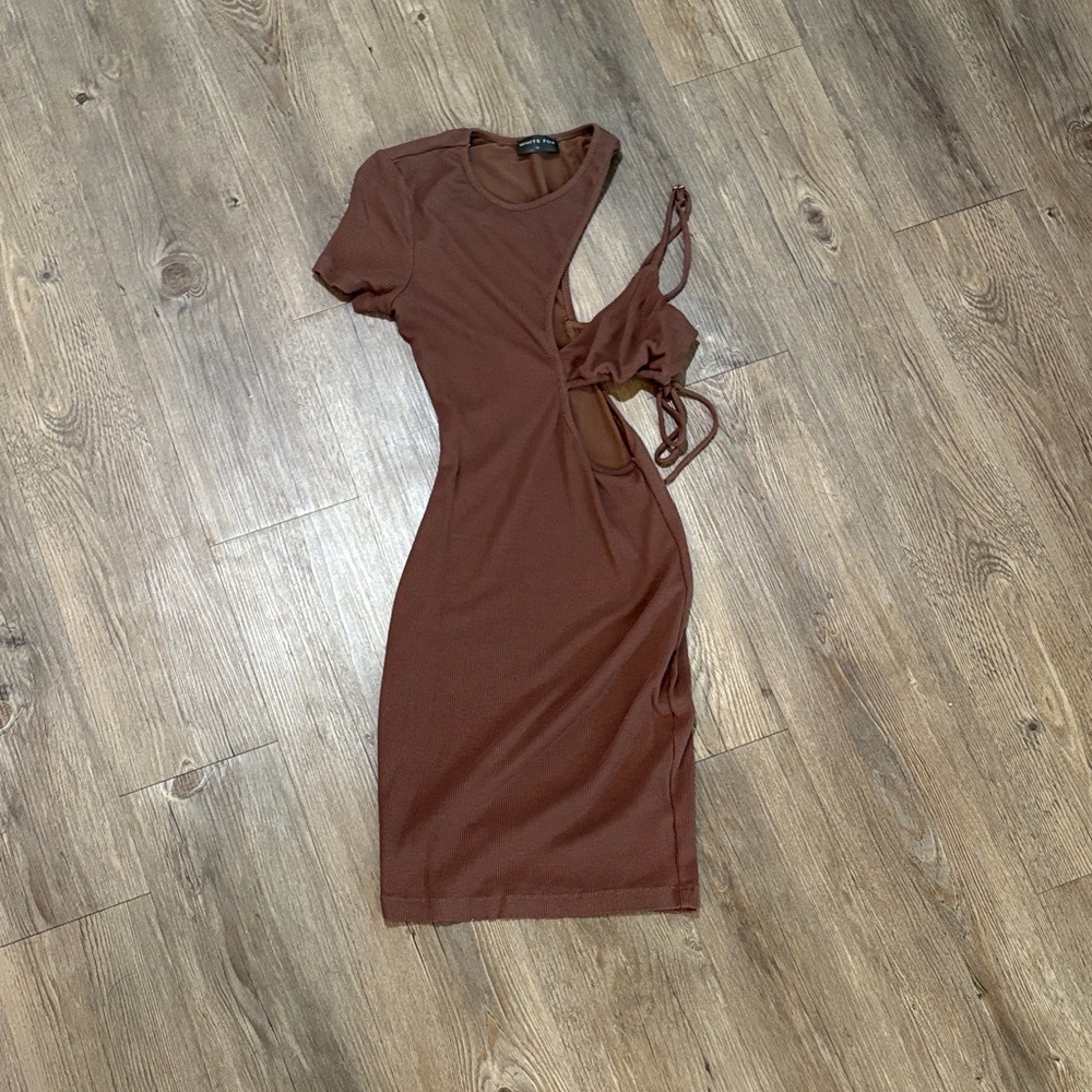 Elegant Brown Cut-Out Dress from White Fox Boutique